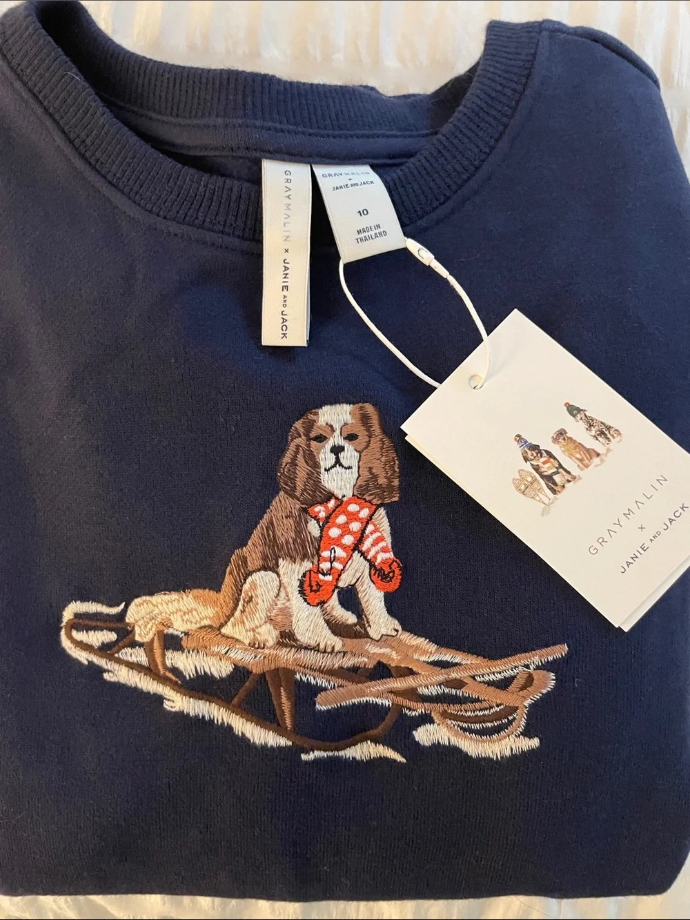 Janie and Jack Cavalier King Charles Navy Dog-Embroidered Pet Sweatshirt size 10